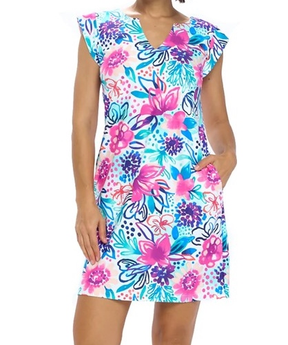Sun Protection Capped Sleeve Floral Dress