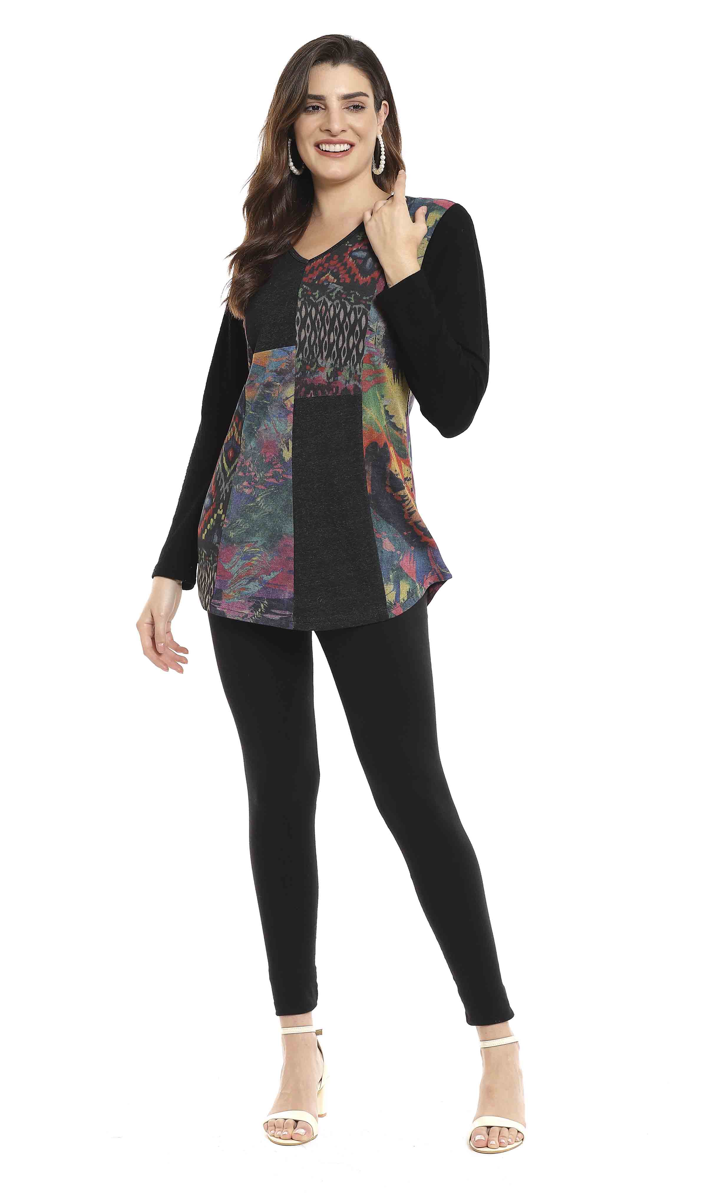 Long Sleeve Multicolored V Neck Top